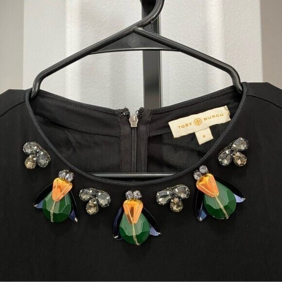 Tory Burch Deena Beetle Embellished Dress Rayon Stretch Black Jewel Size Small • - Picture 5 of 9